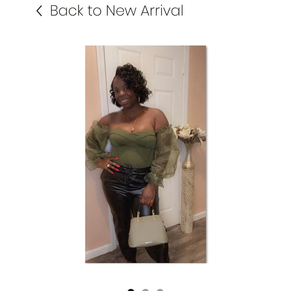 Olive green Long Mesh Sleeve Bodysuit off the shoulder